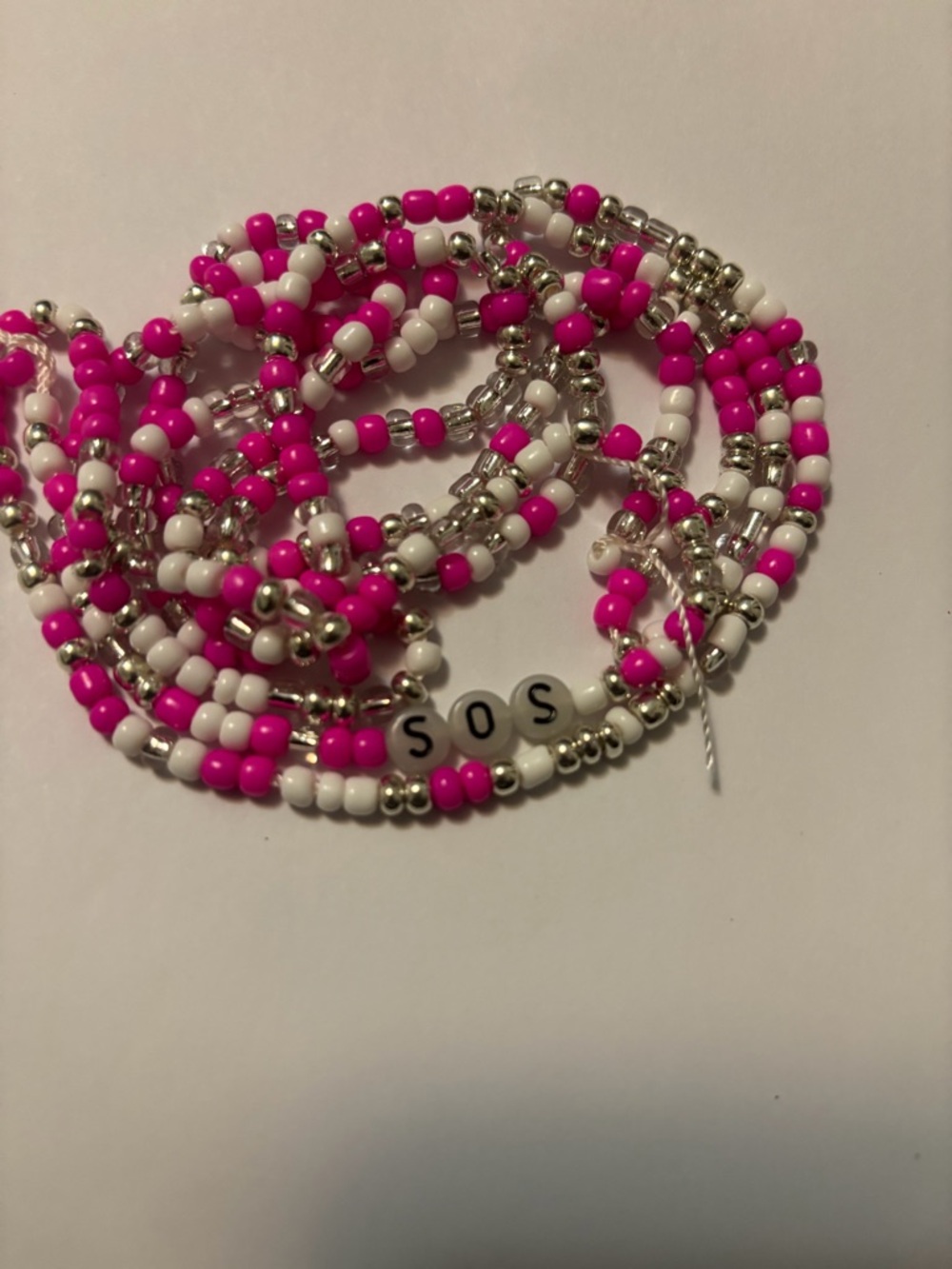 Pink & White SOS Beaded waist beads - Women Jewelry “permanent waist beads”